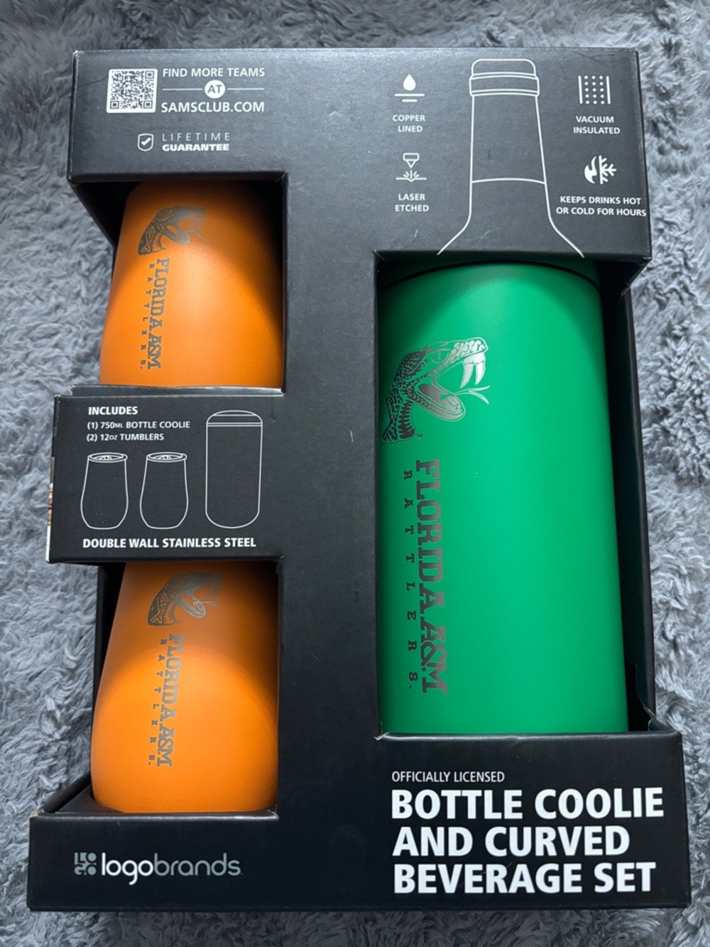 Florida A&M Rattlers Bottle Coolie & Curved Tumbler Set - Orange & Green